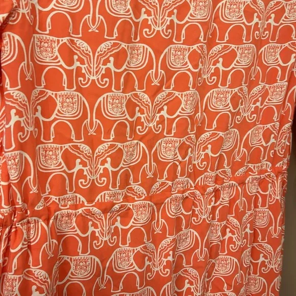 Crown & Ivy Long Sleeve Roll Tab Coral Orange White Novelty Print Size 6 Dress - Picture 3 of 10